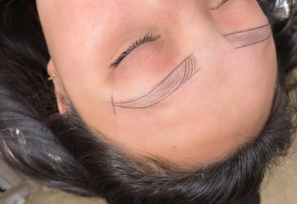 before and after ash purple brow correction